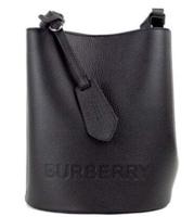 Burberry Lorne Small Black Pebbled Leather Bucket Crossbody Handbag Purse (45172)