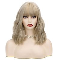 Mix Blonde Wig with Bangs Shoulder-length Wig for Women Halloween Costume Praty Cosplay Wig (Color-5) miniinthebox