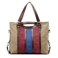 Women Canvas Rainbow Stripe Handbag Outdoor Casual Tote Bag Picnic Bag Crossbody Bag