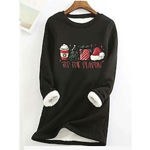 Christmas Sweatshirt Women's Pullover Fleece Lined Graphic Christmas Tree Teddy Fuzzy Festival Print Black Pink Dark Pink Christmas Casual Round Neck Long Sleeve Top Micro-elastic Fall  Winter Lightinthebox
