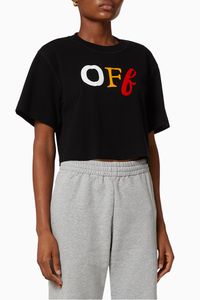 Logo Typo Mix Crop T-shirt in Cotton