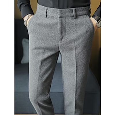 Men's Dress Pants Winter Pants Trousers Suit Pants Tweed Pants Pocket Plain Comfort Breathable Outdoor Daily Going out Fashion Casual Black Khaki Lightinthebox