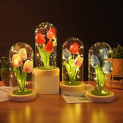 Tulip Glass Cover Creative Night Light for Home Bedroom Decor Mother's Day Valentine's Day Best Gift Battery Power Birthday Gift for Friends Lightinthebox