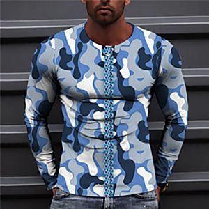 Men's Unisex T shirt 3D Print Camouflage Graphic Prints Crew Neck Daily Holiday Print Long Sleeve Tops Casual Designer Big and Tall Blue Lightinthebox