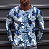 Men's Unisex T shirt 3D Print Camouflage Graphic Prints Crew Neck Daily Holiday Print Long Sleeve Tops Casual Designer Big and Tall Blue Lightinthebox - thumbnail