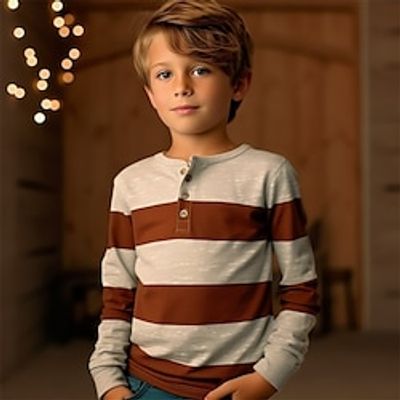 Boys 3D Stripe henley shirt Long Sleeve 3D Print Fall Winter Sports Fashion Streetwear Polyester Kids 3-12 Years Crew Neck Outdoor Casual Daily Regular Fit Lightinthebox