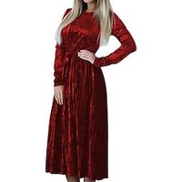Women's Velvet Dress Party Dress Christmas Cocktail Dress Midi Dress Wine Red Blue Long Sleeve Pure Color Lace up Fall Winter Autumn Crew Neck Fashion Christmas Wedding Guest Lightinthebox - thumbnail