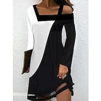 Women's Casual Dress T Shirt Dress Tee Dress Mini Dress Black Long Sleeve Color Block Cold Shoulder Winter Fall Autumn Square Neck Fashion Winter Dress Weekend Fall Dress 2022 S M L XL XXL 3XL Lightinthebox - thumbnail