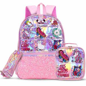 Eazy Kids - 17 School Bag Lunch Bag Pencil Case Set Of 3 Girl Things - Pink