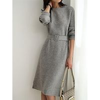 Women's Party Dress Cocktail Dress Shift Dress Midi Dress Pink Gray Long Sleeve Pure Color Split Fall Winter Autumn Crew Neck Fashion Winter Dress Wedding Guest Vacation 2023 S M L XL Lightinthebox - thumbnail