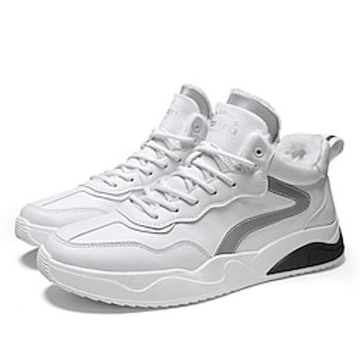 Men's Sneakers White Shoes Skate Shoes Winter Shoes Fleece lined Walking Casual Athletic PU Slip Resistant Lace-up Black White Beige Winter Lightinthebox