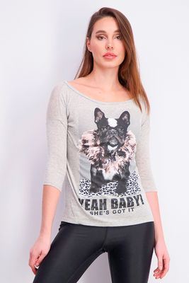Womens Graphic Print Blouse Grey Womens Graphic Print Blouse Grey