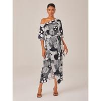 Black and White Polka Dot Wrap Drop Shoulder Maxi Dress