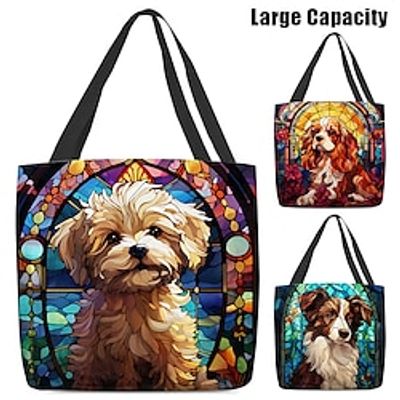 Women's Tote Shoulder Bag Canvas Tote Bag Polyester Shopping Daily Holiday Print Large Capacity Foldable Lightweight Dog Yellow Blue Purple Lightinthebox