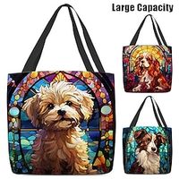 Women's Tote Shoulder Bag Canvas Tote Bag Polyester Shopping Daily Holiday Print Large Capacity Foldable Lightweight Dog Yellow Blue Purple Lightinthebox - thumbnail