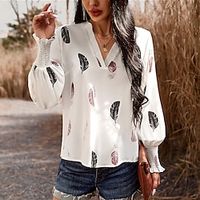 Women's White Plain Print Long Sleeve V Neck Form Fit Portrait Bell Sleeve Fall  Winter Lightinthebox - thumbnail