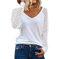 T shirt Tee Women's Black White Wine Solid  Plain Color Mesh Daily Fashion V Neck Regular Fit S Lightinthebox - thumbnail