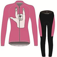 21Grams Peace  Love Women's Long Sleeve Cycling Jersey with Tights - Pink / Black Bike Clothing Suit Thermal Warm Anatomic Design Ultraviolet Resistant Sports Winter Fleece Terylene Polyester Taffeta miniinthebox - thumbnail