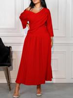 Red Elegant Off-Shoulder Neck Satin Dress