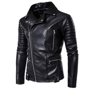 Black Motorcycle Mutil Zipper Leather Jacket