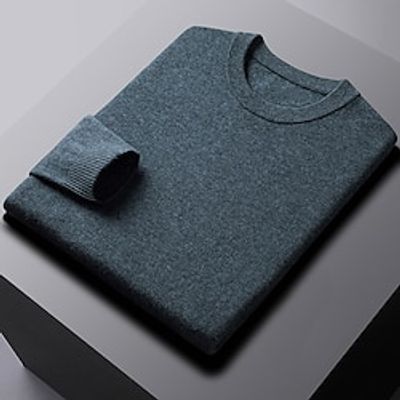 Men's Wool Sweater Pullover Sweater Jumper Xmas Sweater Jumper Ribbed Knit Regular Knitted Plain Crew Neck Keep Warm Modern Contemporary Daily Wear Going out Clothing Apparel Fall Winter Camel Black Lightinthebox