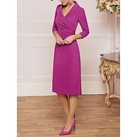 Sheath  Column Mother of the Bride Dress Wedding Guest Elegant Petite V Neck Knee Length Satin 34 Length Sleeve with Ruching Solid Color 2023 Lightinthebox - thumbnail