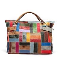 Women's Handbag Tote Hobo Bag Diaper Bag Tote Cowhide Office Daily Zipper Geometric Color Block Rainbow Lightinthebox - thumbnail