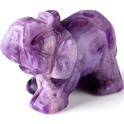 Amethyst Elephant Crystals Decor Healing Crystal Pocket Polished Figurine Natural Stone Statue Cute Purple Hand-Carved Gemstone Sculpture Office Room Desk Meditation Spiritual Gift Women Men Lightinthebox