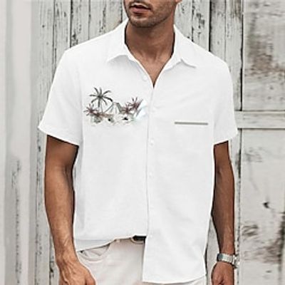 Men's Shirt Summer Hawaiian Shirt Coconut Tree Graphic Prints Turndown White Green Gray Outdoor Street Short Sleeves Print Clothing Apparel Fashion Designer Casual Soft Lightinthebox