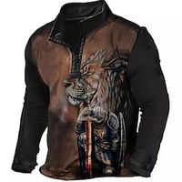 Men's Zip Up Sweatshirt Pullover Half Zip Lion Graphic Prints Zipper Print Daily Sports 3D Print Designer Casual Big and Tall Clothing Apparel Knight Hoodies Sweatshirts  Long Sleeve Brown miniinthebox - thumbnail