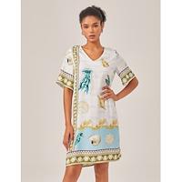 Resort-Style Ocean Print Straight-Cut Dress