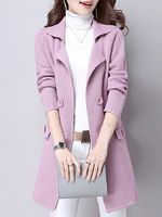 Lapel Decorative Button Plain Long Sleeve Trench Coats - thumbnail