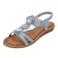 Women's Sandals Boho Bohemia Beach Sparkly Sandals Rhinestone Flat Heel Round Toe Open Toe Elegant Casual Party Beach PU Leather Elastic Band Spring Summer Solid Colored Dark Brown Black Silver Lightinthebox - thumbnail