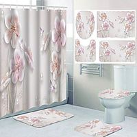 Pink Flower Pattern Printing Bathroom Shower Curtain Leisure Toilet Four-piece Design miniinthebox Pink Flower Pattern Printing Bathroom Shower Curtain Leisure Toilet Four-piece Design miniinthebox