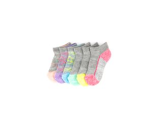 Kids Girls 6 Pck Cushioned Low Cut Socks  Grey/Blue/Purple/Pink/Yellow