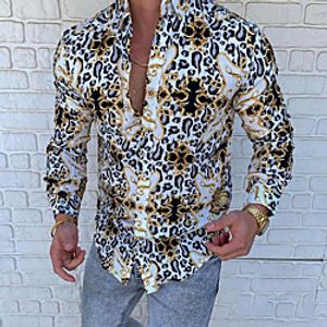 Men's Shirt Tartan Patchwork Print Long Sleeve Going out Slim Tops Designer Punk  Gothic Standing Collar Light Yellow miniinthebox