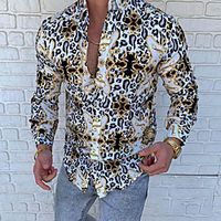 Men's Shirt Tartan Patchwork Print Long Sleeve Going out Slim Tops Designer Punk  Gothic Standing Collar Light Yellow miniinthebox - thumbnail
