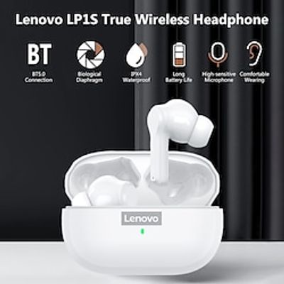 Lenovo LP1S True Wireless Earbuds Bluetooth 5.0 Headphones TWS Stereo Earphones IPX4 Waterproof Sports Headphones with Noise Reduction Technology HD call in-Ear Built-in Mic Headset miniinthebox