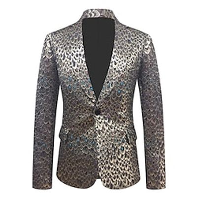Men's Party Casual Sequin Blazer Jacket Pattern Regular Tailored Fit Single Breasted One-button Silver Champagne 2023 Lightinthebox