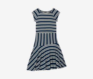 Big Girls Striped Asymmetrical-Hem Dress  Navy