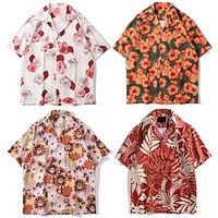 Men's Hawaiian Shirt Button Up Shirt Casual Shirt Beach shirt Graphic Prints FloralPlants Turndown Light Pink Black White Pink Wine Street Vacation Short Sleeve Clothing Apparel Tropical Hawaiian Lightinthebox - thumbnail