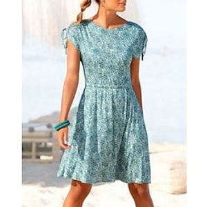 Women's A Line Dress Short Mini Dress Blue Short Sleeve Floral Print Print Spring Summer Crew Neck Stylish Elegant 2022 S M L XL XXL Lightinthebox