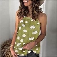 Women's Tank Top Camis Black Light Green Purple Daisy Print Sleeveless Daily Holiday Streetwear Casual Round Neck Regular Floral S miniinthebox - thumbnail