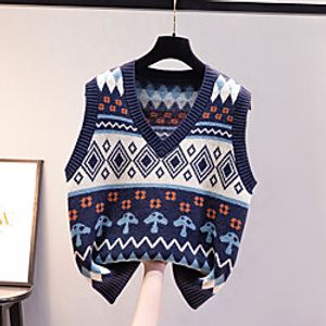 Women's Sweater Vest Pullover Knitted Geometric Stylish Casual Soft Sleeveless Sweater Cardigans V Neck Spring Summer Blue Lightinthebox