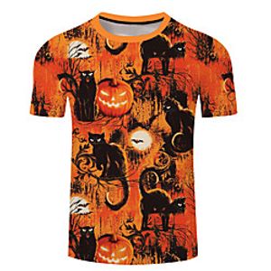 Men's Unisex Tee T shirt 3D Print Halloween Graphic Prints Plus Size 3D Print Short Sleeve Casual Tops Basic Designer Big and Tall Blue Yellow Orange miniinthebox