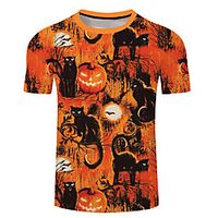Men's Unisex Tee T shirt 3D Print Halloween Graphic Prints Plus Size 3D Print Short Sleeve Casual Tops Basic Designer Big and Tall Blue Yellow Orange miniinthebox - thumbnail