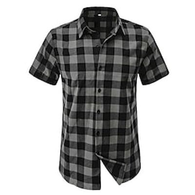 Men's Casual Shirt Tartan Turndown Army Green Red Royal Blue Orange Green Casual Daily Short Sleeve collared shirts Clothing Apparel Casual Lightinthebox