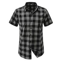 Men's Casual Shirt Tartan Turndown Army Green Red Royal Blue Orange Green Casual Daily Short Sleeve collared shirts Clothing Apparel Casual Lightinthebox - thumbnail