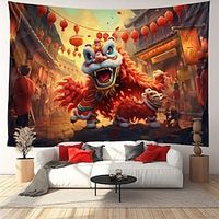 Chinese New Year Lion Dance Hanging Tapestry Wall Art Large Tapestry Mural Decor Photograph Backdrop Blanket Curtain Home Bedroom Living Room Decoration Lightinthebox - thumbnail