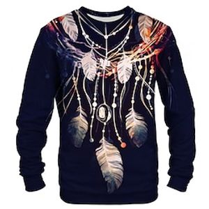 Men's Unisex Sweatshirt Graphic Prints Feather Print Street Daily Holiday 3D Print Basic Casual Hoodies Sweatshirts  Long Sleeve Navy Blue miniinthebox